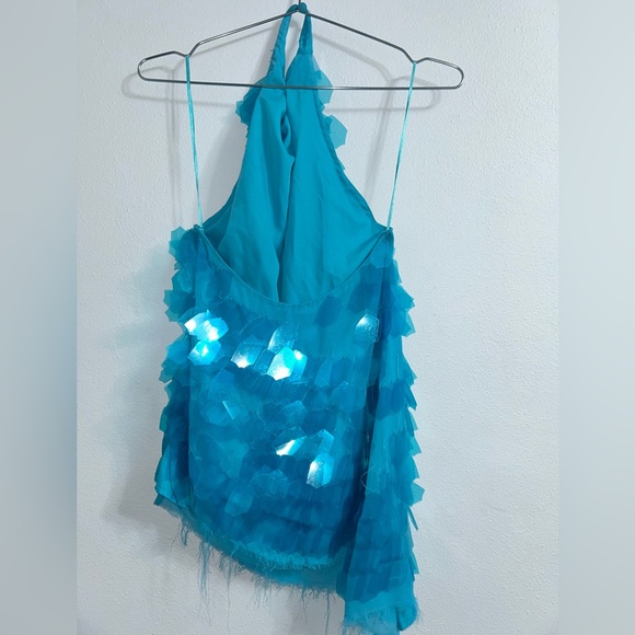 ARRANGE embellished shard sequin longline halter disc top mini dress blue shell - Picture 11 of 12